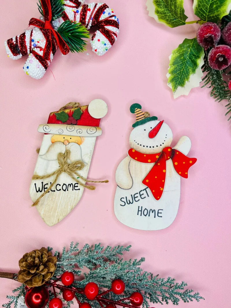 آویز چوبی آدم‌برفی و بابانوئل